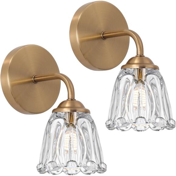 Vintage Hardwired Wall Sconce Set of 2,Small Wall Light Fixture with Clear Glass - Picture 1 of 7